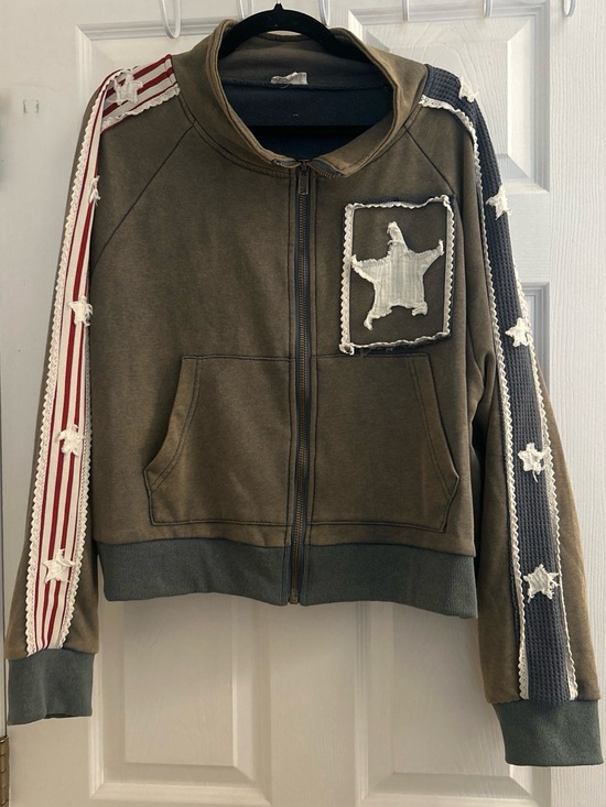POL Jackets & Blazers - POL Olive Green Bomber Jacket with Red & Navy Stripe Details